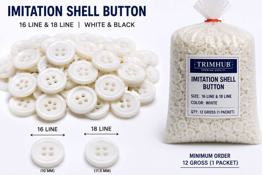 White Imitation Shell Button for Shirts & Blouses | 16 Line | 18 Line | TrimHub