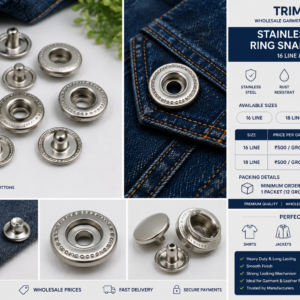 Premium Stainless Steel Ring Snap Button 16 Line & 18 Line | Wholesale Garment Snap Button | TrimHub India
