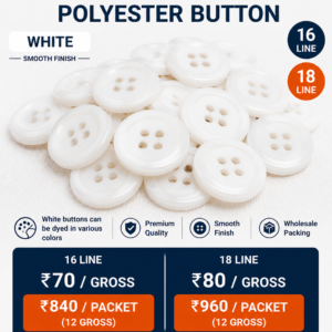 White Polyester Shirt Button 16 Line & 18 Line | Premium Garment Button | Wholesale TrimHub India