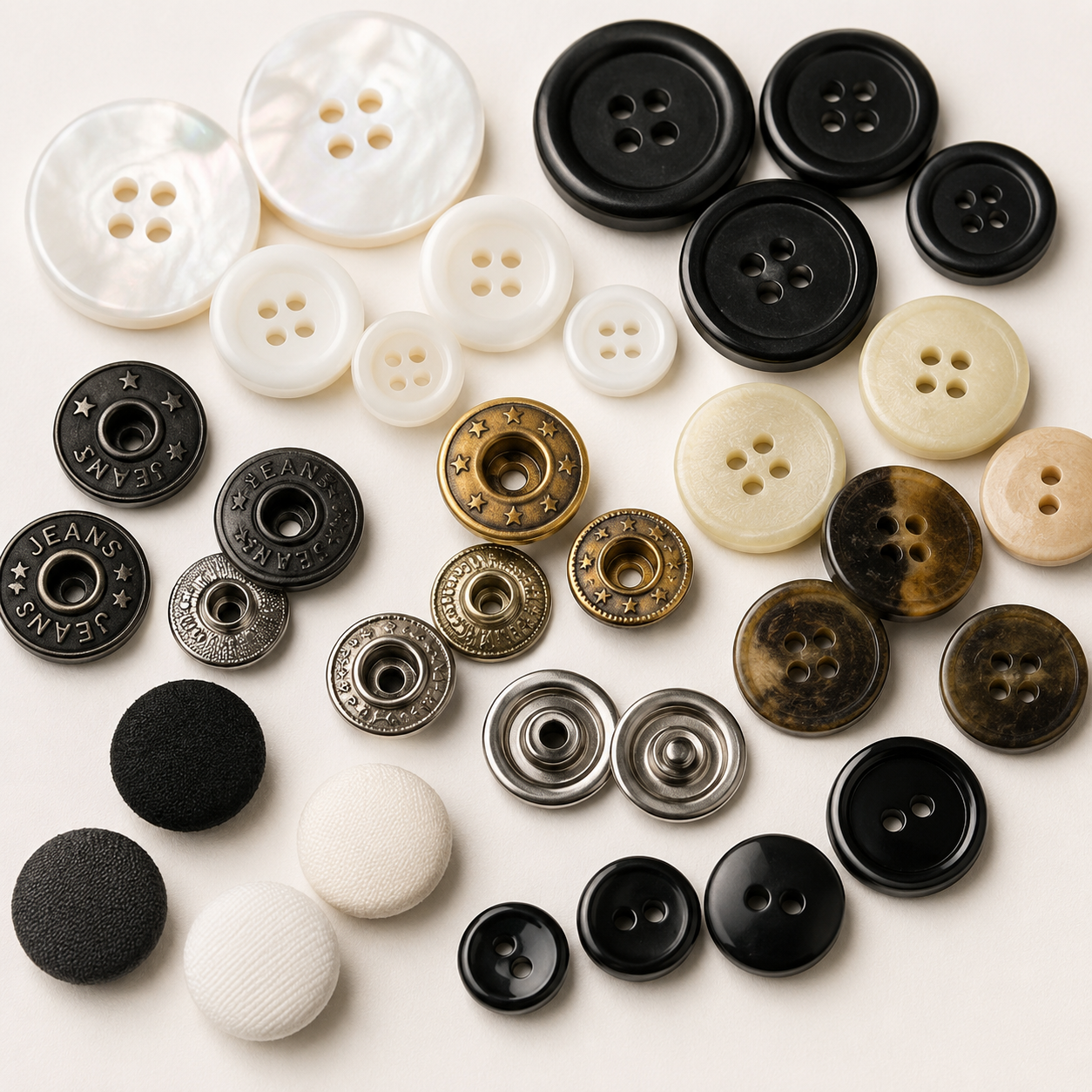 Wholesale garment buttons collection including plastic, metal, snap and fabric buttons by TrimHub India