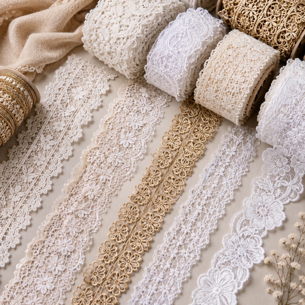 Premium wholesale lace trims in floral embroidered and decorative designs by TrimHub India