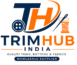 Official TrimHub India logo featuring TH monogram, button, needle and thread spool for wholesale garment trims, buttons and fabric accessories.